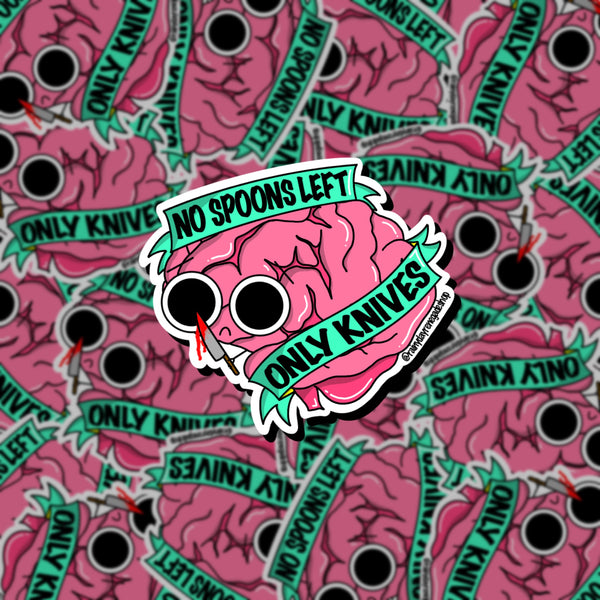 No Spoons Only Knives Brain Sticker